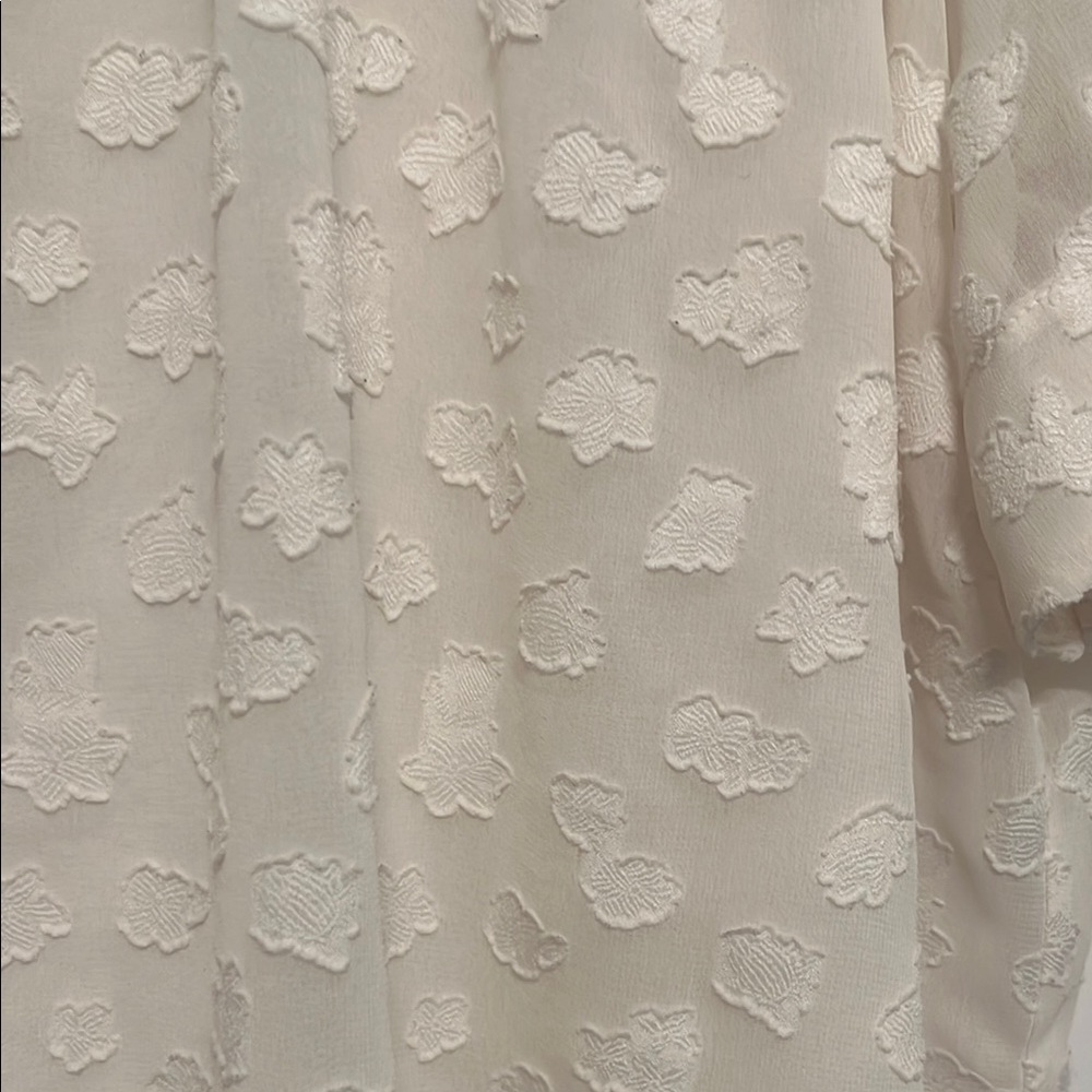 Feather Bone Anthropologie Short Sleeve Ruffled Off White Top Blouse Size Medium - Picture 9 of 13
